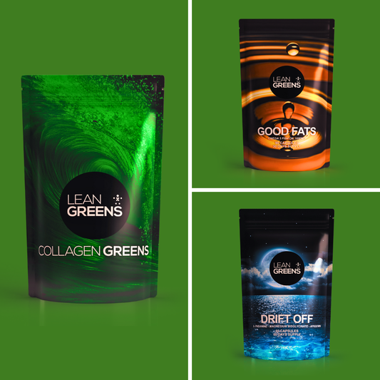 Everyday Essentials supplement bundle by Lean Greens, Collagen Greens, Good Fats and Drift Off