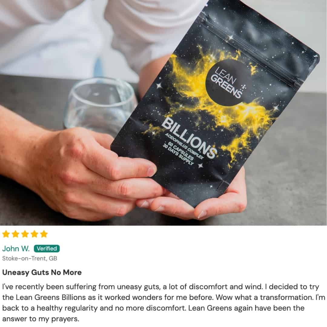 Five star customer review of Billions probiotic supplement by Lean Greens