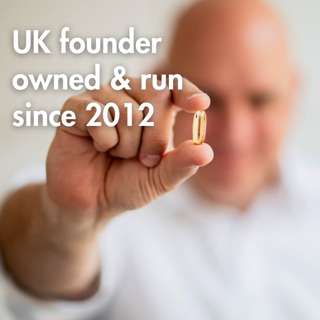 Man holding a small object with text about a UK founder owned and run business since 2012.